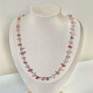 Artisan Strawberry Quartz & Amethyst Gemstone Necklace